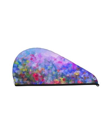 Colorful Purple Cosmos Flower Microfiber Hair Towel Soft Super Absorbent Hair Towel Wrap for Women Coral Velvet Quick Dry Hair Cap for Long Curly and Thick Hair