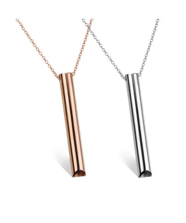 2PCS Anxiety Relief Necklace Mindful Anapana Breathing Necklace Anxiety Necklace Breathing Stress Relief Necklace Portable Deep Breathing Exercises Necklace for Men Women Meditation Anxiety Relief Rose Gold+silver