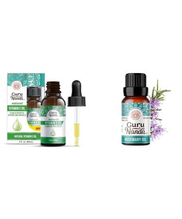 GuruNanda Vitamin E Oil (2 Fl Oz) 15000 IU Bottle & Rosemary Essential Oil 100% Pure & Natural 15ML Vitamin E Oil + Essential Oil
