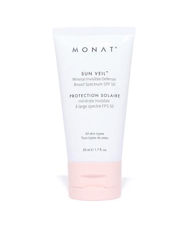MONAT Sun Veil Mineral Sunscreen for Face SPF 50 Tinted Invisible Defense Broad Spectrum Oil Free Facial Sunscreen with Zinc Oxide Niacinamide & Vitamin E 1.7 Fl Oz