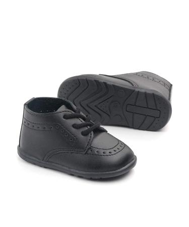 Sonsage Infant Baby Boys Girls Classic PU Leather Wedding Loafers Brogue Toddler Oxford Dress Shoes First Steps Walking Flat Lazy Crib Shoe 12-18 Months A Black