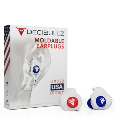 Decibullz - Custom Molded Earplugs USA Edition, 31dB Highest NRR, Comfortable Hearing Protection for Shooting, Travel, Swimming, Work and Concerts (USA)