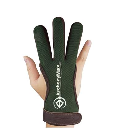 ArcheryMax Archery Gloves Practice Shooting Hunting Leather Three Finger Protector for Youth Adult Beginner green Medium