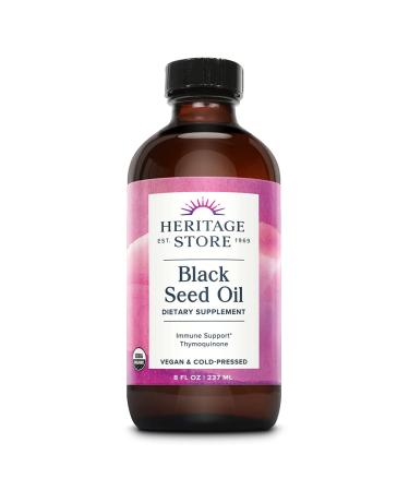 Heritage Store Organic Black Seed Oil, Cold Pressed | Hair, Skin, Heart & Digestion Support w/Thymoquinone, Vegan | 60 Day Money Back Guarantee (8 Fl Oz) 8 Fl Oz (Pack of 1)