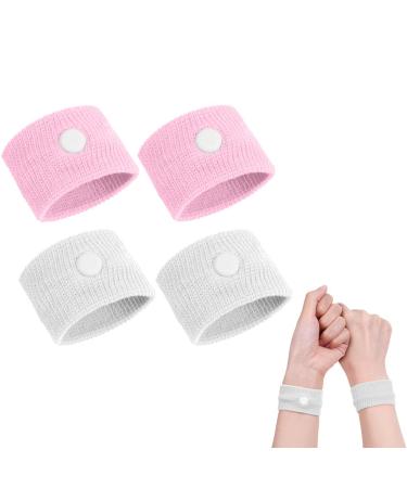 ACWOO Motion Sickness Wristbands 2 Pairs Natural Sickness Bands for Kids & Adults Anti-Nausea Wristbands for Car Sea Sickness Relief Wristbans for Sea Flying Travel (Pink+White) 2 Pairs(pink+white)