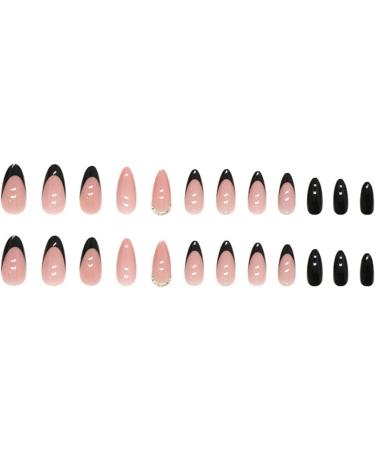 JUSTOTRY 24 Pcs Stiletto False Nails with Jewels - Black French Press On Nails for Women - Short Nude Almond Fake Nails with Glue - Nail Art Set - Buy Online on GoSupps.com