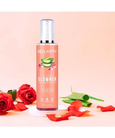 Bella Vita Organic Glowner Face Toner - Alcohol-Free Rose Water 200ml | Pore Minimizing & Tightening Natural Spray for Glowing Skin - All Skin Types - Buy Online on GoSupps.com