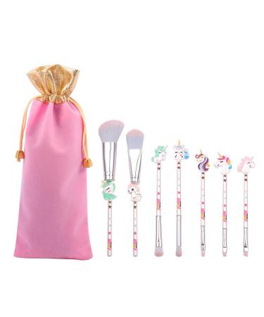 WBTY 7 Cute unicorn make-up brushes with a metal grip Kawaii-Make-up brush for eyeshadow blush primer concealer with storage bag