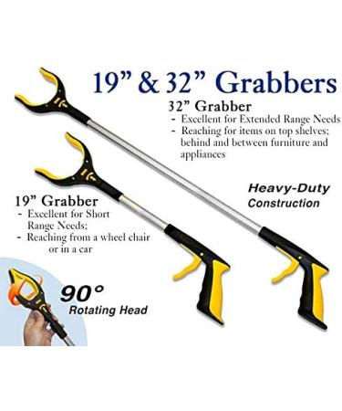 2-Pack Grabber Reacher Set - 32 Inch and 19 Inch, Rotating Jaw, Mobility Aid Tool - Buy Online on GoSupps.com