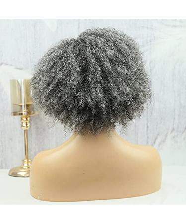 Grey Lace Front Kinky Curly Human Hair Wig for Black Women - 10 Inch T Part, Salt and Pepper Blend - 180% Density, Glueless 13x4x1 Lace Front Wig - Buy Online on GoSupps.com
