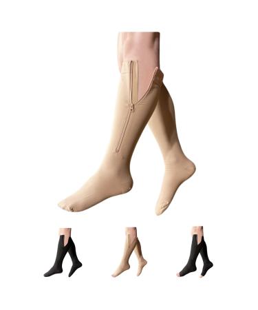 30-40 mmHg Extra Firm Compression Closed Open Toe Wide Zipper Socks (Large-X-Large Closed Toe Nude) Closed Toe Nude Large-X-Large