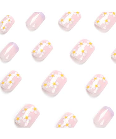 Justotry 24 Pcs Lilac Purple Floral Square Short False Nails - French Press On Nails Medium with Nail Glue Stick - Squoval Art Design for Women - Buy Online on GoSupps.com
