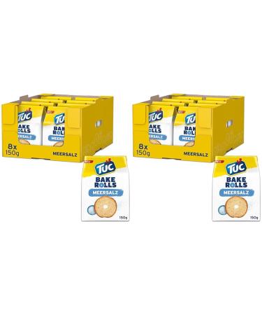 TUC Bake Rolls Sea Salt 8 x 150g I Crispy Bread Chips I Snack Chips Bulk Pack (Pack of 2) Sea Salt 150 g (Pack of 16)