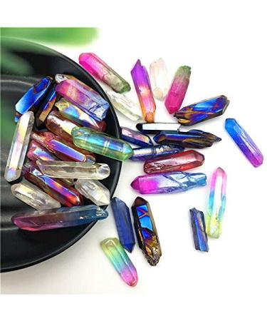 100g Colorful Titanium Aura Lemurian Seed Quartz Crystal Stone Point Specimen Elecrtoplated Crystals Crafts Stones