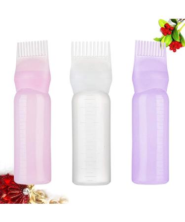 Minkissy 3pcs Root Comb Applicator Bottle Brush Root Comb Bottle for Hair Dye Coloring Scalp Treatment Essential White Purple Pink - Buy Online on GoSupps.com