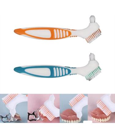 Dental Prostheses Cleaning Brush Set | Ergonomic False Teeth Brush with Double Bristles for Denture Care (Purple) - Portable & Multi-Layer Design - Buy Online on GoSupps.com