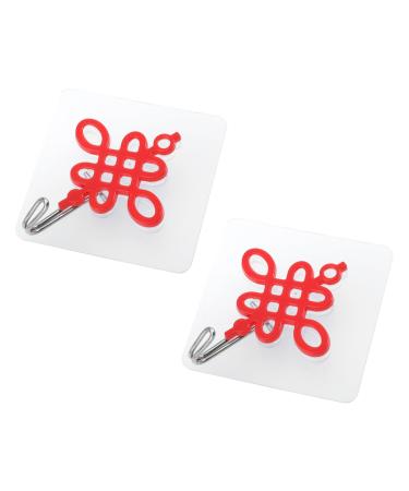 Abaodam 2pcs Chinese Knot Hook Towel Hook Self Adhesive Wall Hook Good Adhesive Hooks Door Hook Square 8x8cm Red