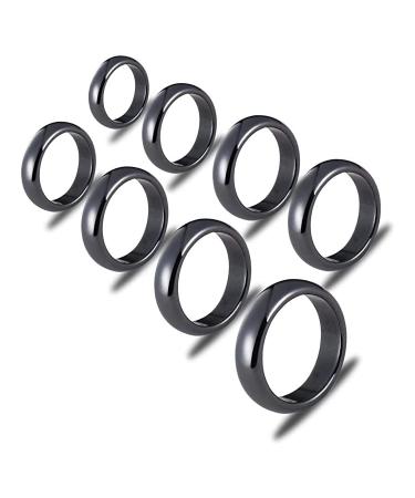 IWYKT 8 Pcs Black Hematite Rings Anxiety Balance Root Chakra Black Stone Ring for Women Men