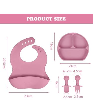 Vicloon Silicone Baby Feeding Set | 4Pcs Weaning Set | Suction Plate, Bib, Spoon & Fork | BPA Free | Toddlers & Kids Divided Plate | Gift - Pink - Buy Online on GoSupps.com