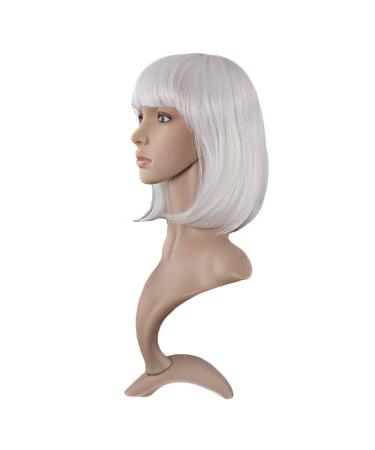 MapofBeauty Fashion Girl White Natural Short Straight Wig with Smooth Bangs - Premium Ladies Wig for Effortless Style - Buy Online on GoSupps.com