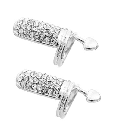 Beaupretty 2 Pieces Rhinestone Nail Rings for Women Adjustable Stylish Nail Rings Fashion Fingernail Rings Jewelry Nail Cover Decoration (Silver)