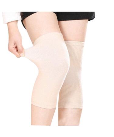 Caviotess 1 Pair Bamboo Fabric Knee Compression Sleeves Knee Support for Joint Pain & Arthritis Pain Relief  Elastic Knee Brace for Sports  Fits Men & Women Beige Large