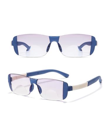 2 Pack Stylish Rimless Reading Glasses Flexible TR 90 Blue Light Blocking Computer Readers Multifocus Glasses(Couleur:Blue Grandeur:2.0x)