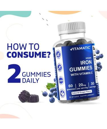 YHN Iron Gummies Supplement - 20mg Serving - 60 Vegan Gummies | Iron Gummy Vitamins with Vitamin C for Women & Men - Buy Online on GoSupps.com