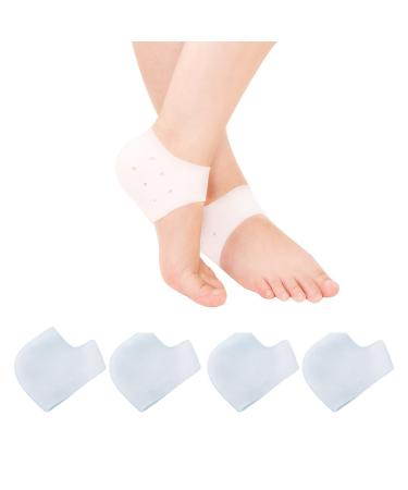 Andiker Soft Silicone Heel Protectors 2Pairs (4Pcs) Breathable Gel Heel Pads Stretchable Blister Prevention to Reduce Discomfort& Soreness Instantly Relieve Pain and Pressure (White)