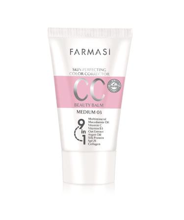 FARMASi CC Color Control Cream, Natural and Flawless Finish, Enriched Formula with Multimineral & Spf 25+, All-Day Hold, All Skin Types, 1.7 fl. oz / 50 ml (Medium)