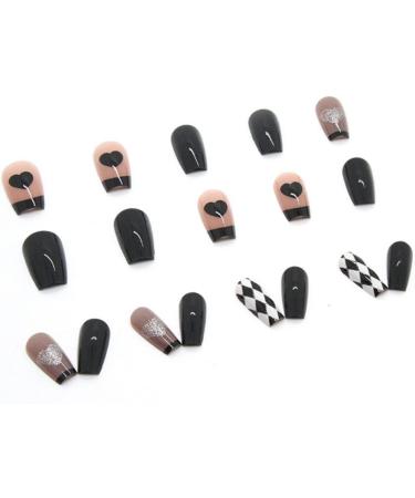 Justotry 24 Pcs Heart Fake Nails - Long Black French Press on Nails for Women | Pretty Ballerina Stick on Nails | Acrylic Coffin False Nails Medium with Glue for Nail Art - Buy Online on GoSupps.com