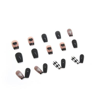 Justotry 24 Pieces Coffin Heart Nails | Black French Press-On Nails | Trendy Ballerina Nails with Glue for Women - Buy Online on GoSupps.com