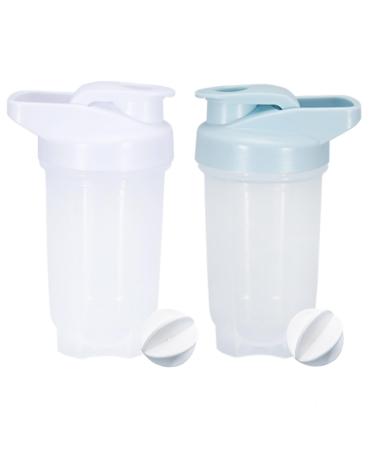 Yayoung protein Shaker bottle 300 ml leakproof bpa free protein shaker for supplement shakes with sieve & scale fitness mixer for creamy whey protein powder shakes (white+blue (2PCs) 300ml 04-white+blue