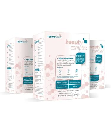 Revive Active Beauty Complex Super Supplement - Marine Collagen, Hyaluronic Acid, Vitamin C, Phytoceramides & Biotin - 30 Day Supply - Buy Online on GoSupps.com