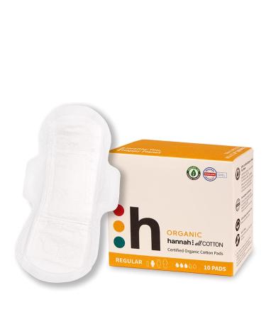 hannahALLCOTTON Organic Cotton Regular Pads for Periods (Regular 10)