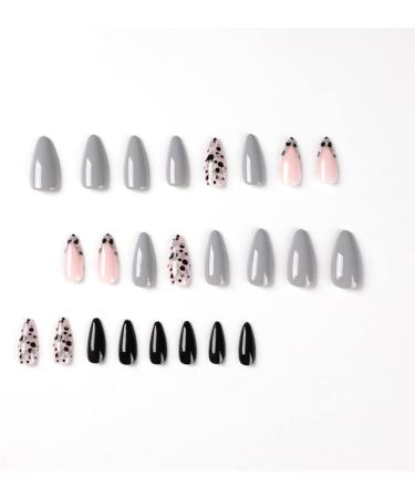24 Pcs Animal Print Stiletto False Nails - Short Grey French Glitter Almond Nails with Nail Glue - Women's Nail Art Kit - Buy Online on GoSupps.com