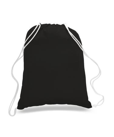(12 Pack) 1 Dozen- Durable Cotton Drawstring Tote Bags (Black)