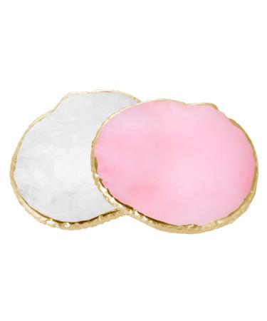 Grevosea 2Pcs Resin Nail Mixing Palette Nail Art Painting Palettes Gold Edge Mix Palette Manicure Tool White and Pink