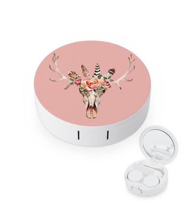Boho Gypsy Bull's Skull Round Case For Contact Lens Kit Storage Box with Mirror Printed