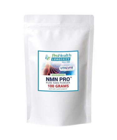 Pure NMN Pro 100 Grams Bulk Powder: 99+% Certified Ultra Pure, Stabilized Pharmaceutical Grade NMN (Nicotinamide Mononucleotide) to Boost NAD+. ProHealth Longevity Featuring Uthever Brand NMN 3.52 Ounce (Pack of 1)