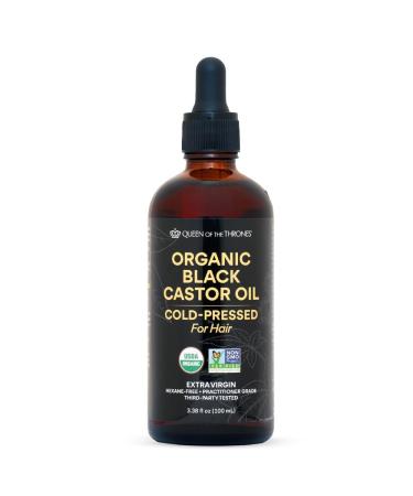 QUEEN OF THE THRONES Organic Black Castor Oil - 100mL with Dropper| 100% Pure Certified Organic Hexane-Free Extra Virgin | Moisturizing & Conditioning Oil for Skin Hair & Nails
