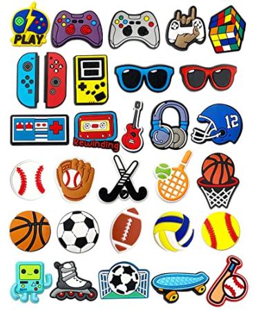 Canberly 30 PCS Shoe Charms Fits for Boys, Sports, Basketball, Football, Baseball, Soccer, Sneaker, Video Game Clogs Charms for Teens and Kids