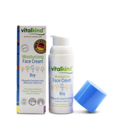 Premium natural cosmetics for boys from vitalkind. Moisturising facial cream with 99% ingredients of natural origin