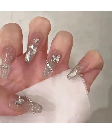 24Pcs/Set Press On Nails Three dimensional butterfly diamond chain drill long False Nails Acrylic Fake Nails Full Cover Nails Tips Artificial Finger Manicure Press on nails for Women and Girls - Buy Online on GoSupps.com