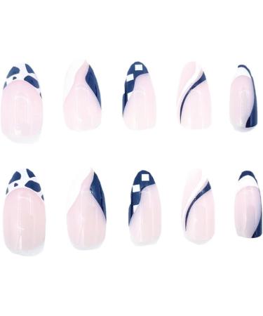 Justotry Cow Print Oval False Nails - 24 Pcs Short Black French Press On Nails with Nail Glue - Funky Nude Almond Stick on Nails for Women - Nail Art Essential - Buy Online on GoSupps.com