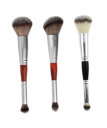 Outanaya 3pcs Double-ended Makeup Brush Eyeshadow Brush Double Head Brush Foundation Artificial Fiber