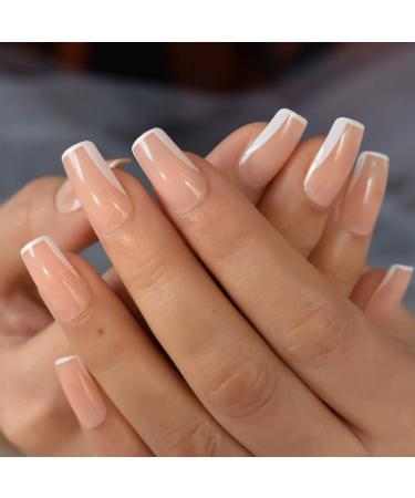 Glossy White French Press Square False Nails - 24pcs Medium Long - UV Gel - Free Adhesive Tapes | Coolnail L5788 - Buy Online on GoSupps.com
