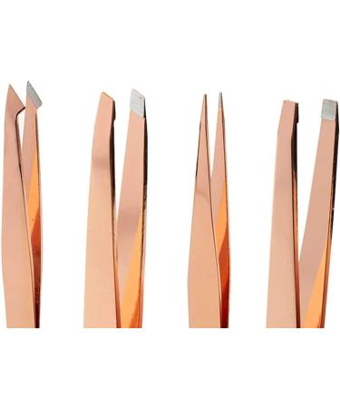 4-Piece Eyebrow Tweezers Set - Pointed & Angled Tweezers with Stylish Leather Look Case - Gold | International Shipping Available - Buy Online on GoSupps.com