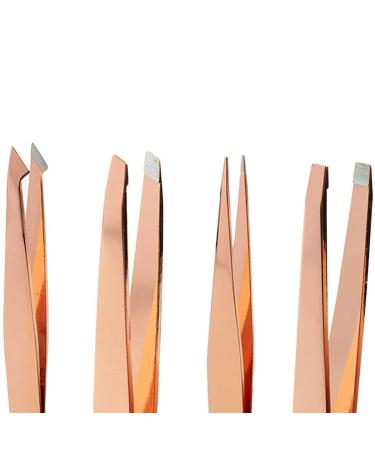 Wresetly 4-Piece Eyebrow Tweezers Set - Pointed & Angled Tweezers with Leather Case - Gold | Perfect for Precision Grooming | International Shipping Available - Buy Online on GoSupps.com