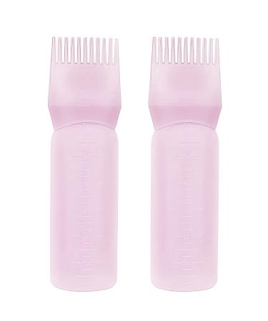 Yebeauty Root Comb Applicator Bottle  2 Pack 6 Ounce Applicator Bottle for Hair Dye Bottle Applicator Brush with Graduated Scale- Pink 2 Count (Pack of 1) Pink